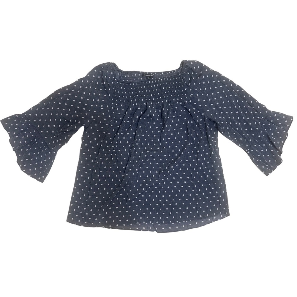 ZAC & RACHEL WOMAN Blouse Women 2X Blue Excellence Polka Dot Smocked Bell Sleeve